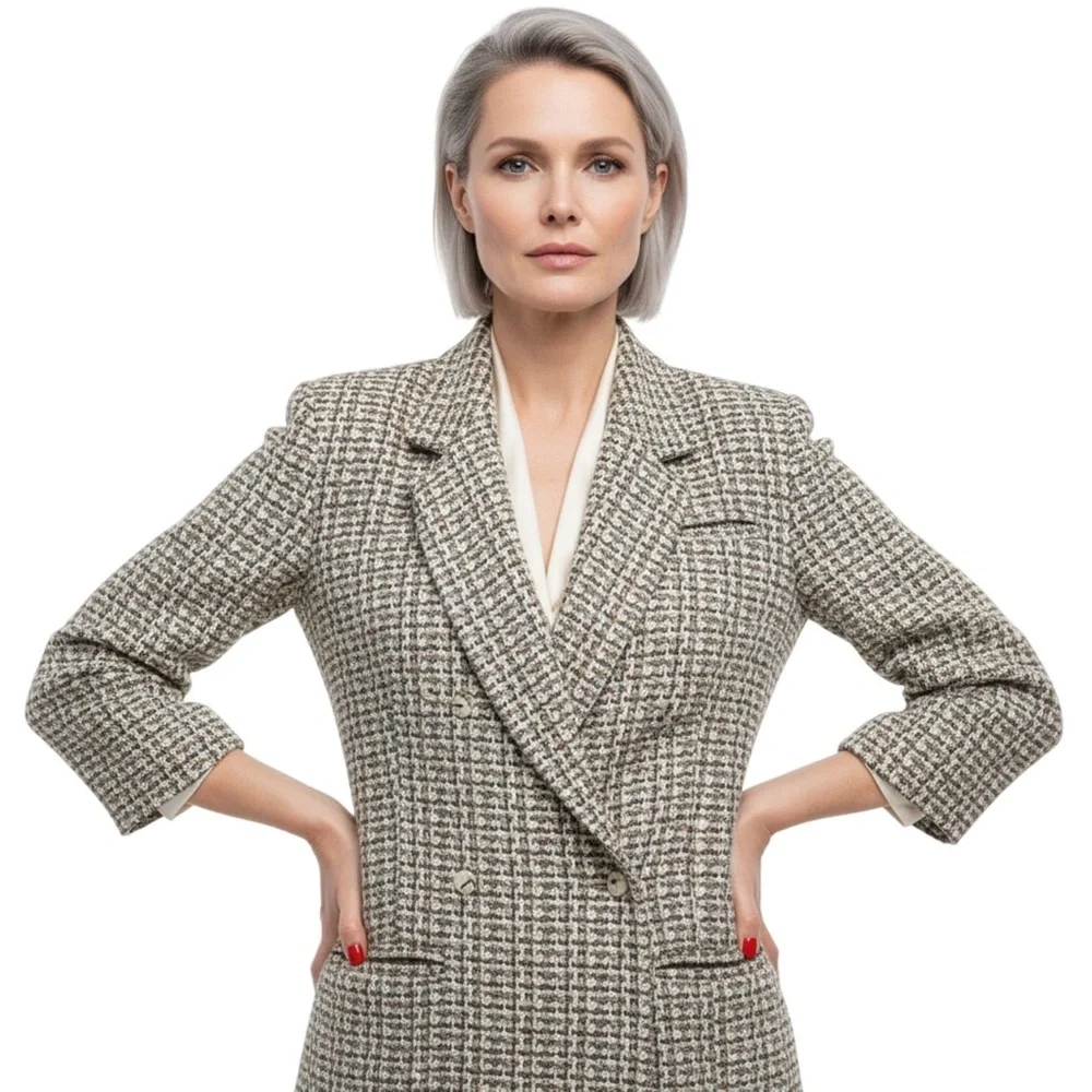 JAXSPORT TWEED BLAZER JACKET NEUTRAL PLAID WOMEN'S - Picture 6 of 6